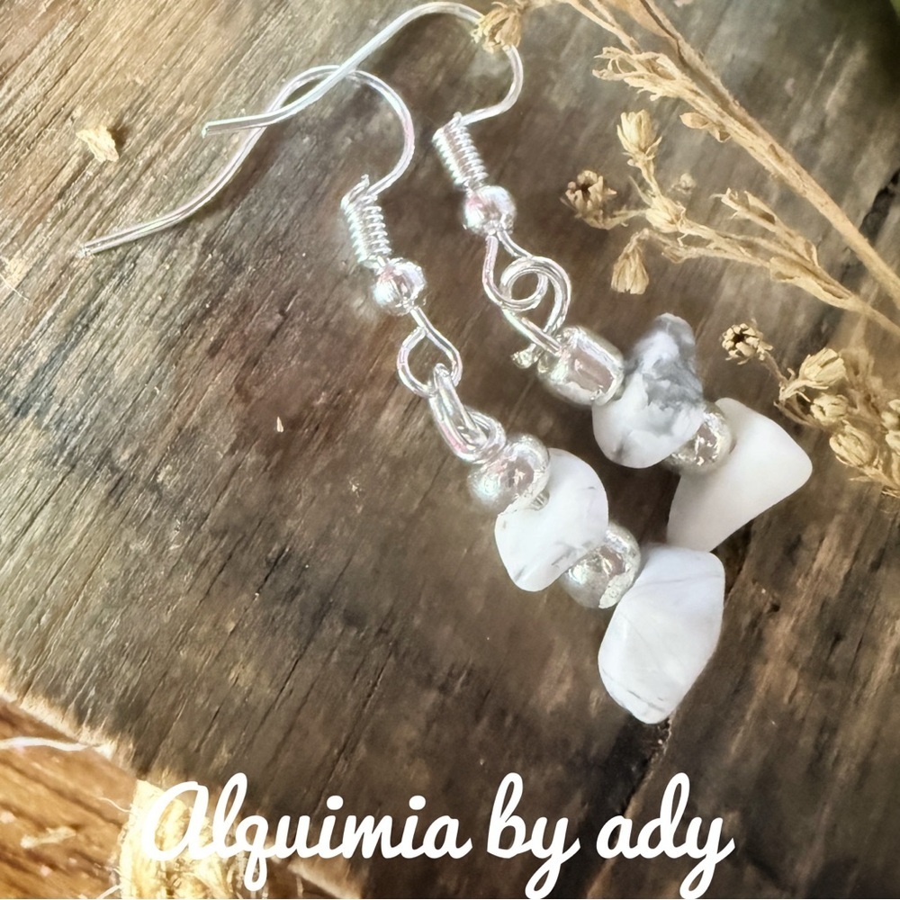 SIMPLE + Silver and Cream howlite Beaded Earrings